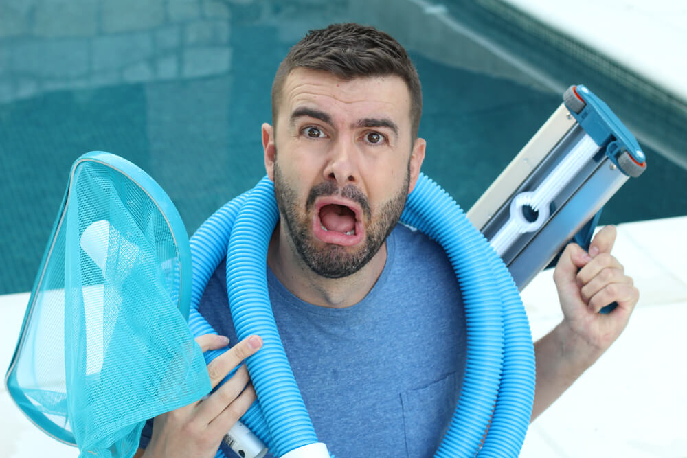 Man Experimenting Problems With Swimming Pool Maintenance