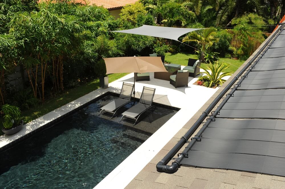Residential Passive Solar Pool Heater, Pool and Backyard