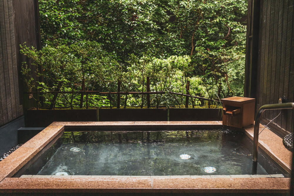 Japanese Style Onsen Hot Spring With Calming Nature View